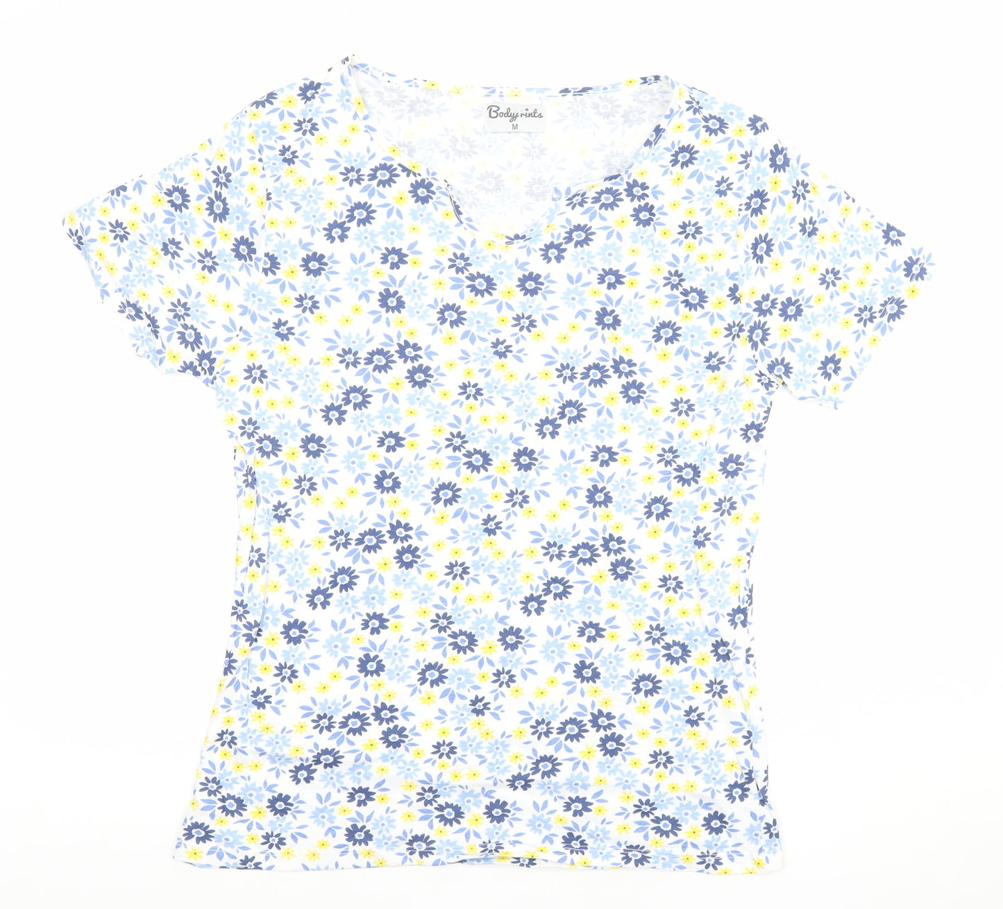 Bodyprints Women's Multicoloured Floral Cotton V-Neck T-Shirt M
