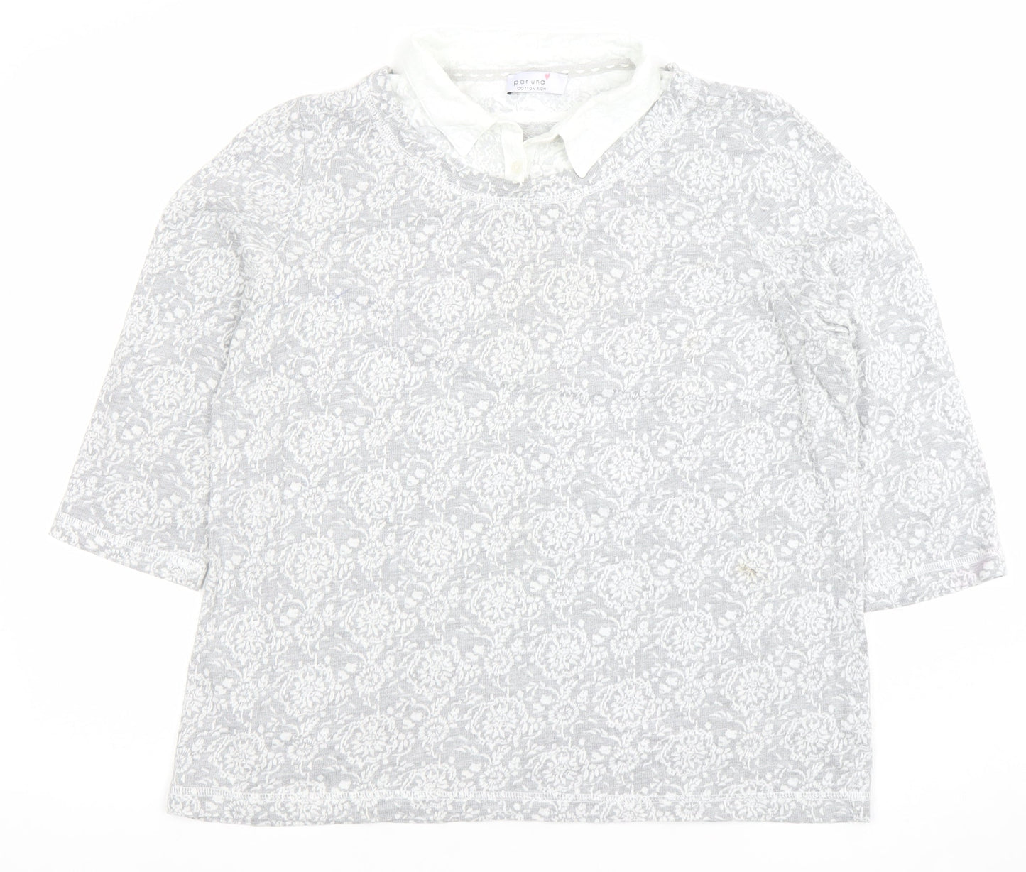 Marks and Spencer Women’s Grey Floral Collared 3/4 Sleeve Blouse Size 18