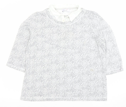 Marks and Spencer Women’s Grey Floral Collared 3/4 Sleeve Blouse Size 18