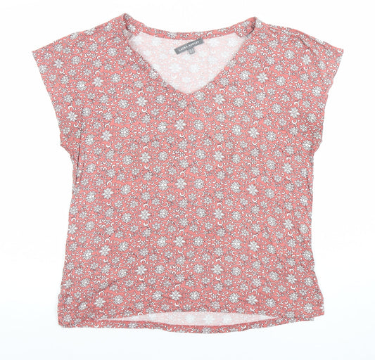 Laura Ashley Womens Pink Floral Viscose Jersey V-Neck T-Shirt Size 14