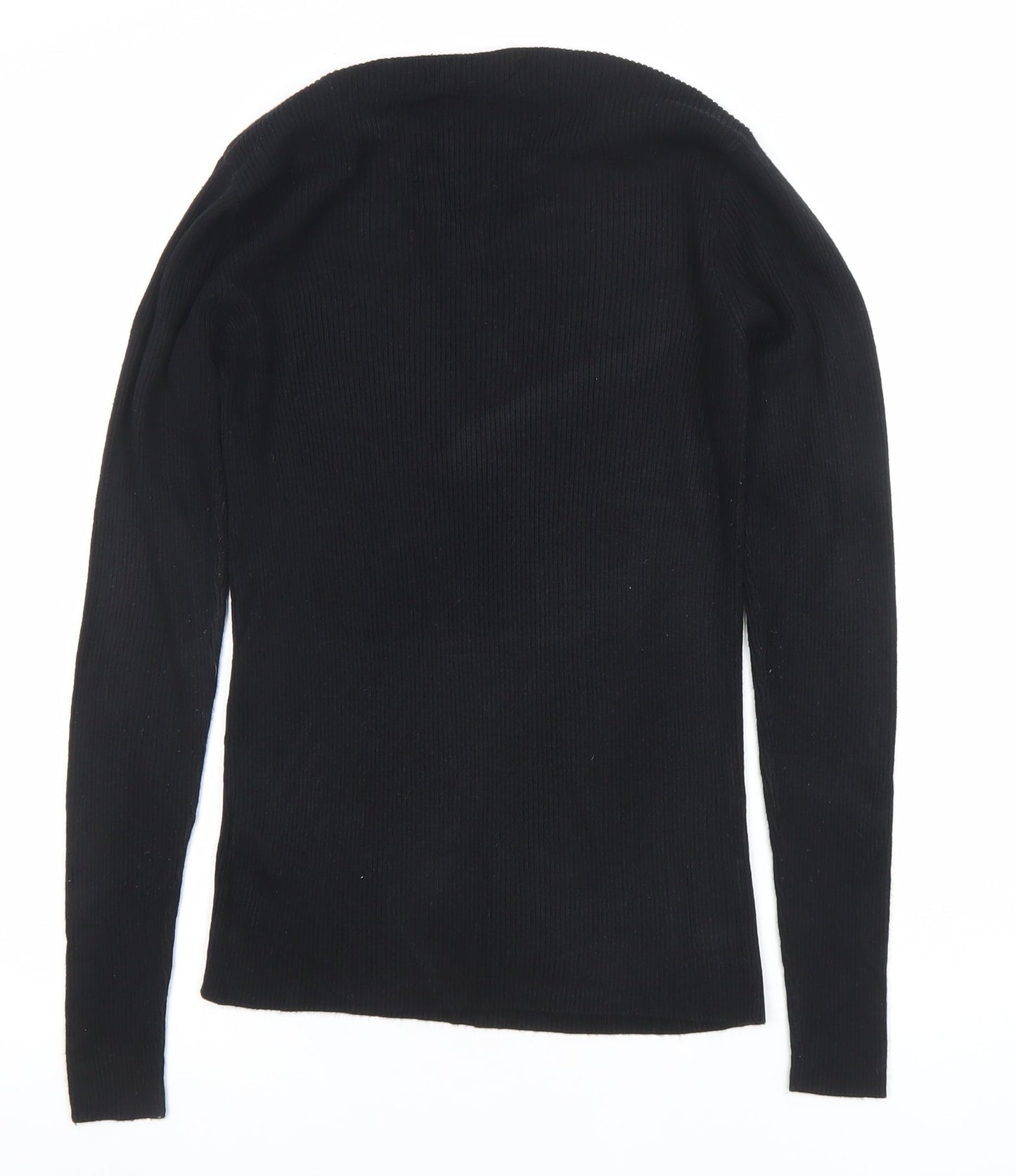 Heart and Soul Women’s Black V-Neck Lace-Up Ribbed Jumper Size 12