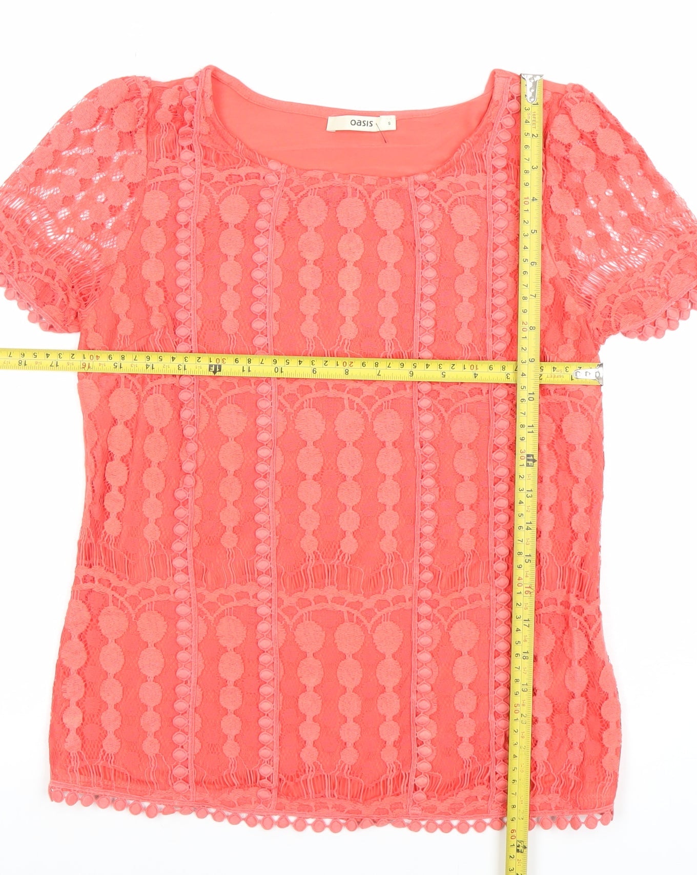 Oasis Women’s Pink Lace Short Sleeve Round Neck Top Size S