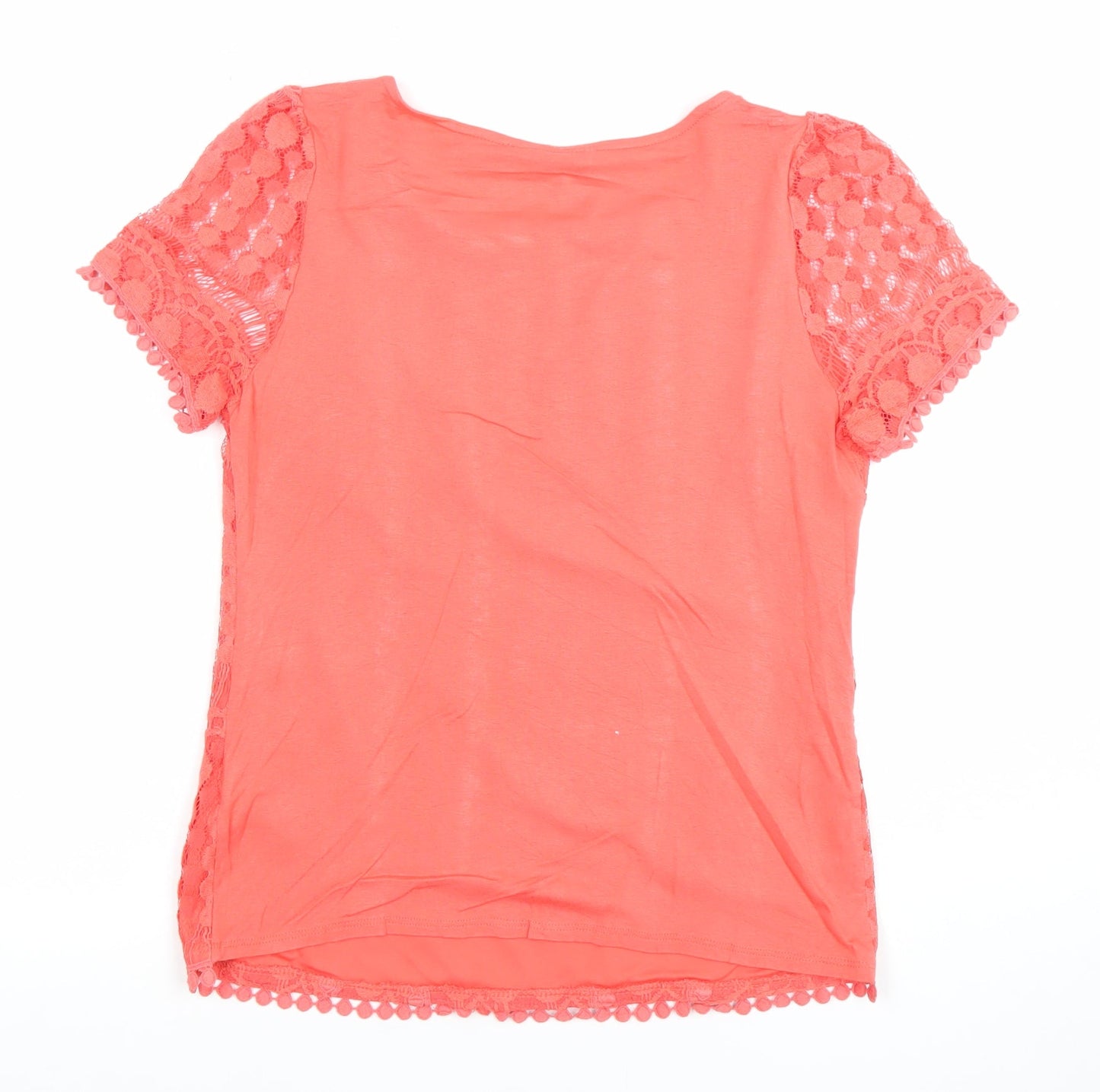 Oasis Women’s Pink Lace Short Sleeve Round Neck Top Size S