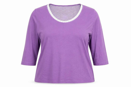 Marks and Spencer Womens Purple 3/4 Sleeve Scoop Neck Cotton T-Shirt Size 18
