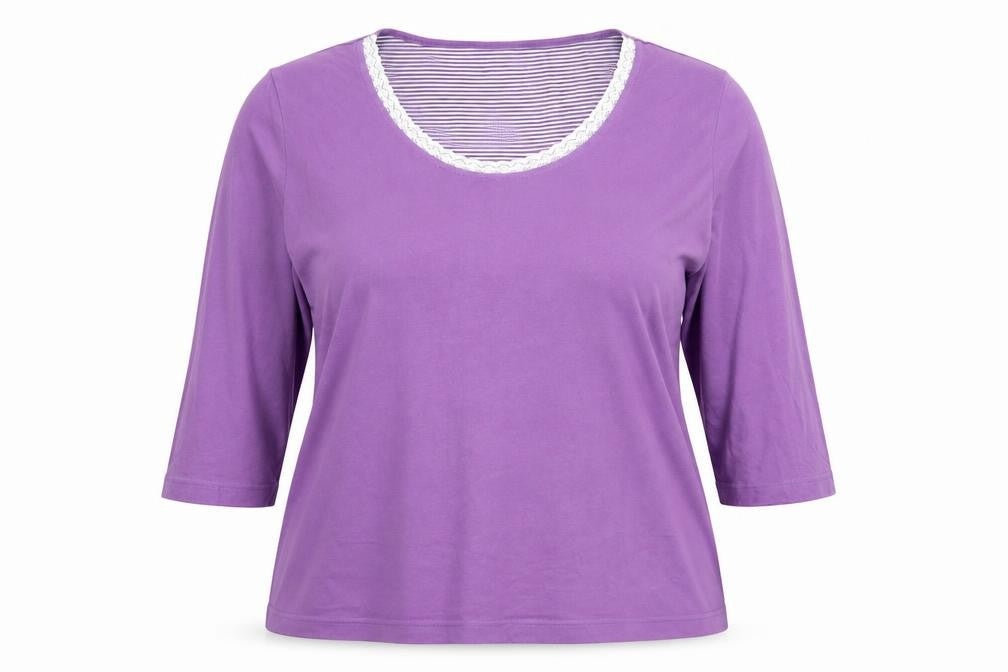 Marks & Spencer Womens Purple 3/4 Sleeve Scoop Neck Cotton T-Shirt Size 18