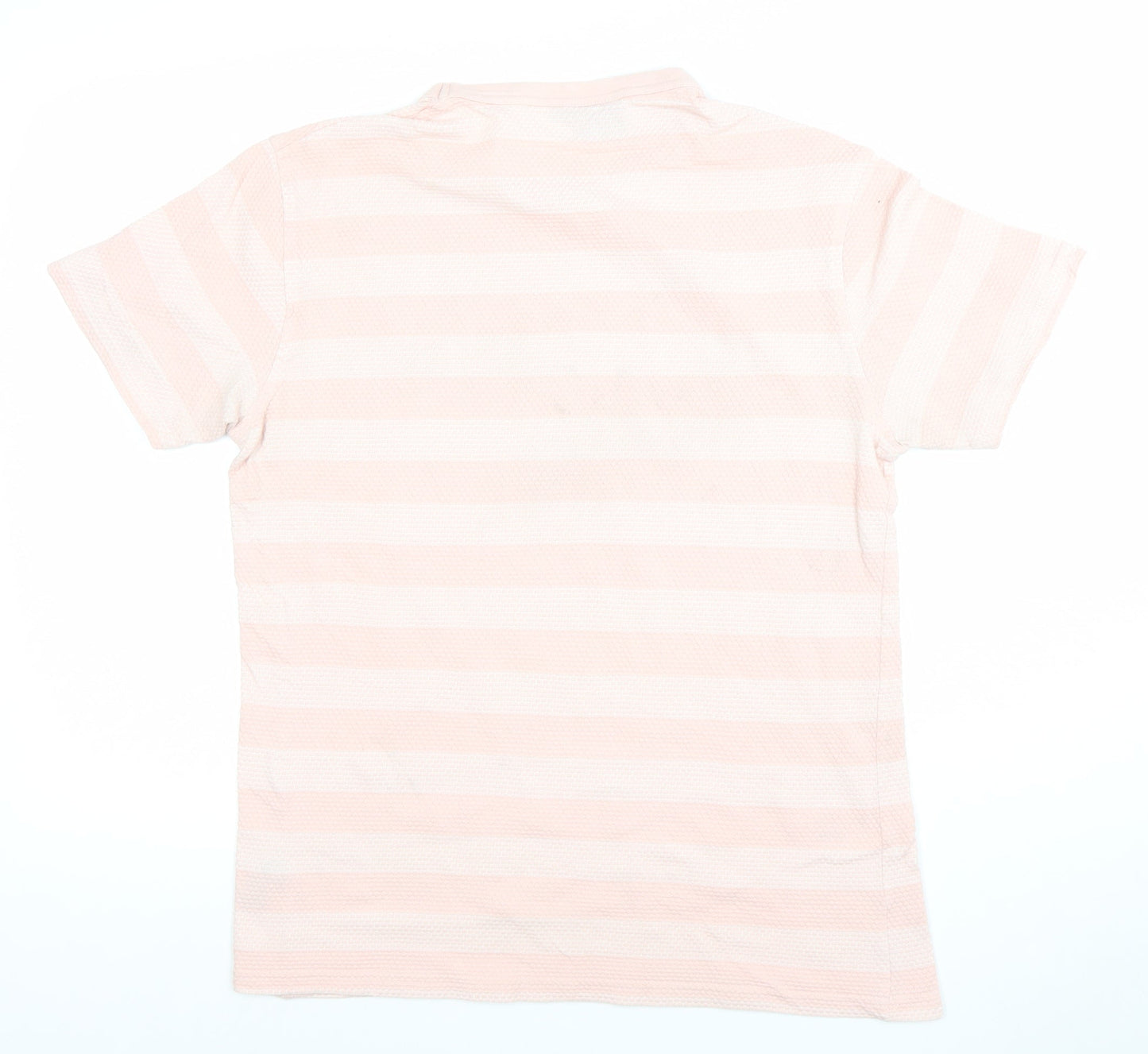 Percival Men's Pink and White Striped Crew Neck Cotton T-Shirt Size M