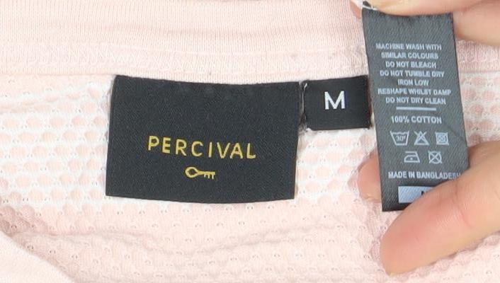 Percival Men's Pink and White Striped Crew Neck Cotton T-Shirt Size M