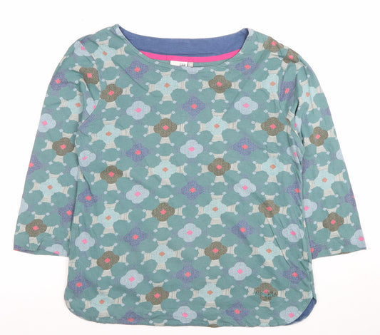 Weird Fish Women's Green Floral 3/4 Sleeve Cotton T-Shirt Size 12