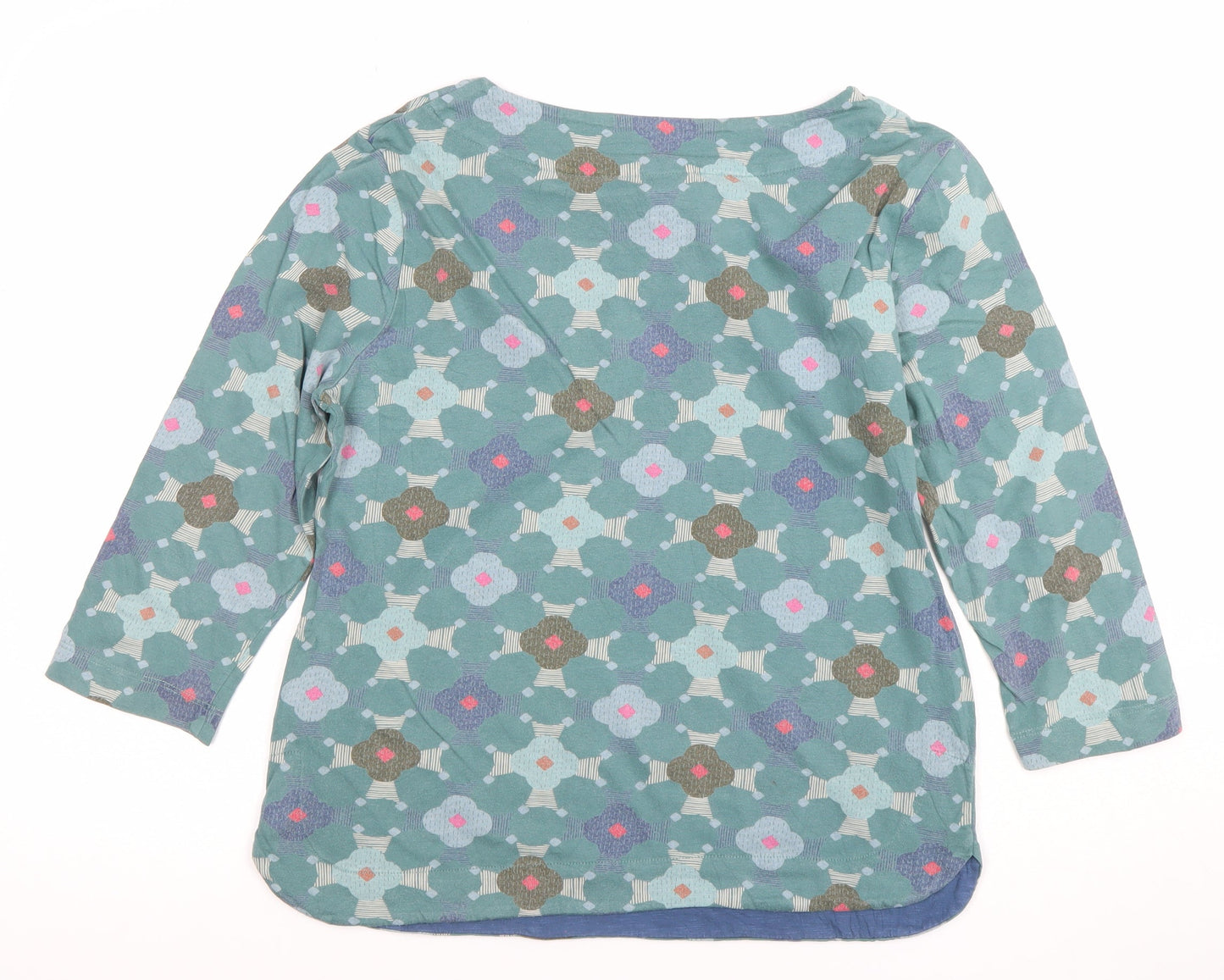 Weird Fish Women's Green Floral 3/4 Sleeve Cotton T-Shirt Size 12