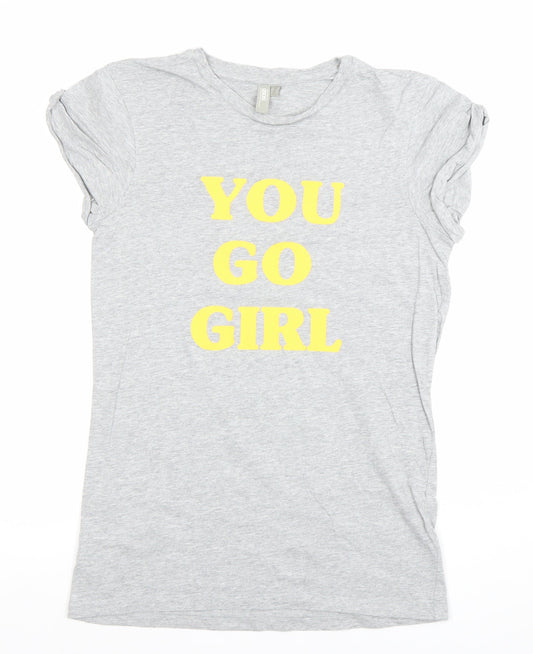 ASOS Women's Grey You Go Girl T-Shirt Size 4 Short Sleeve