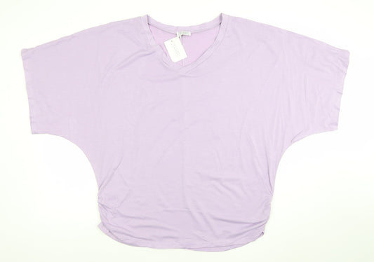 Tamsy Women’s Purple Relaxed Fit V-Neck Dolman Sleeve T-Shirt L