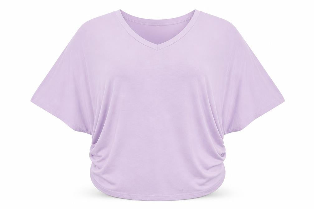 Tamsy Women’s Purple Relaxed Fit V-Neck Dolman Sleeve T-Shirt L