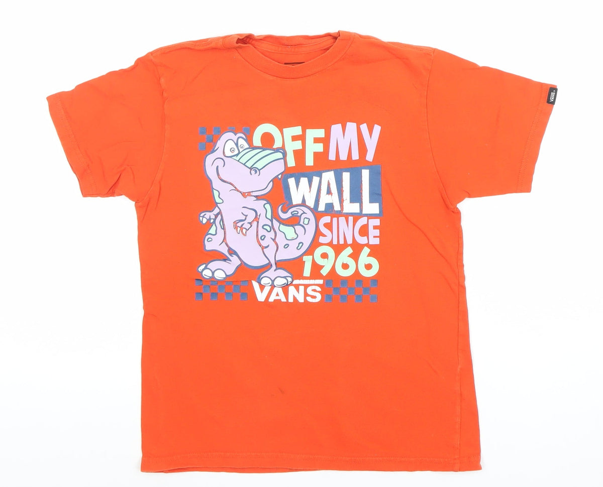 Vans Boys Orange Classic Fit Graphic Print Short Sleeve Cotton T-Shirt Size 7XL