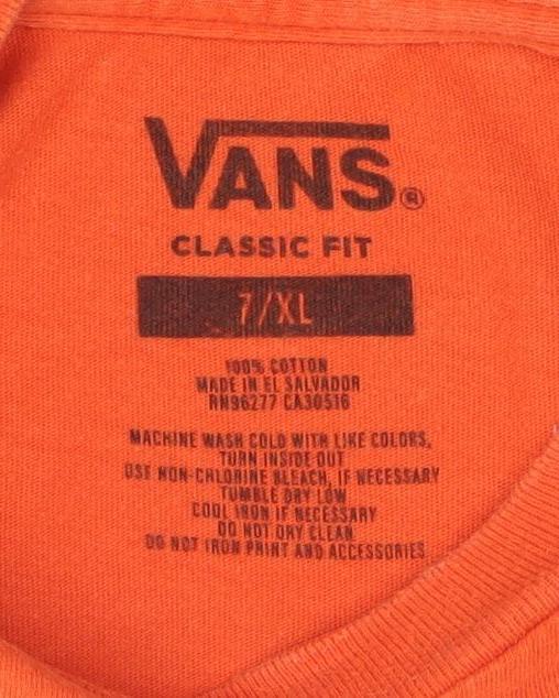 Vans Boys Orange Classic Fit Graphic Print Short Sleeve Cotton T-Shirt Size 7XL