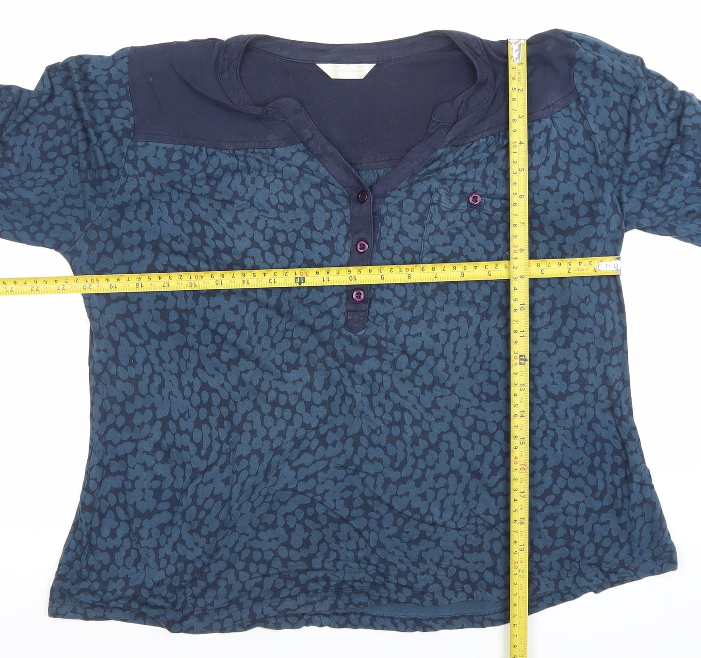 BHS Womens Blue Animal Print 3/4 Sleeve Henley Tunic Blouse Size 14