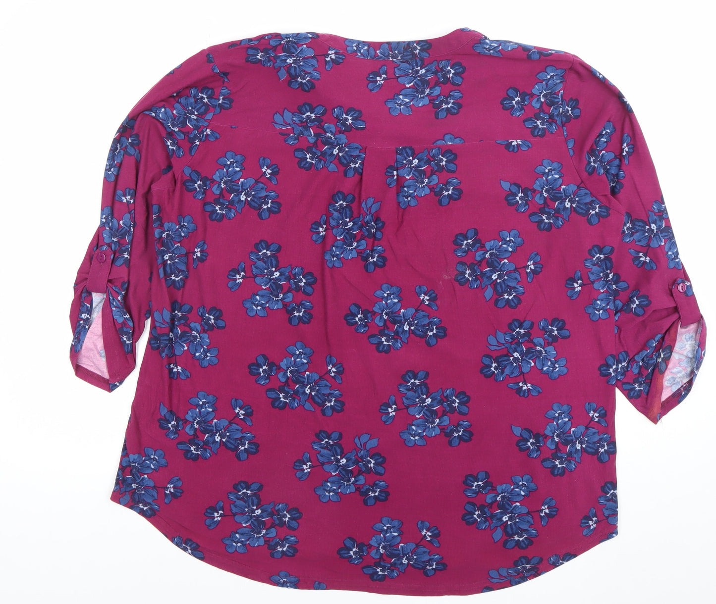 Elle B Women's Pink Floral Tunic Blouse Size L 3/4 Sleeve V-Neck