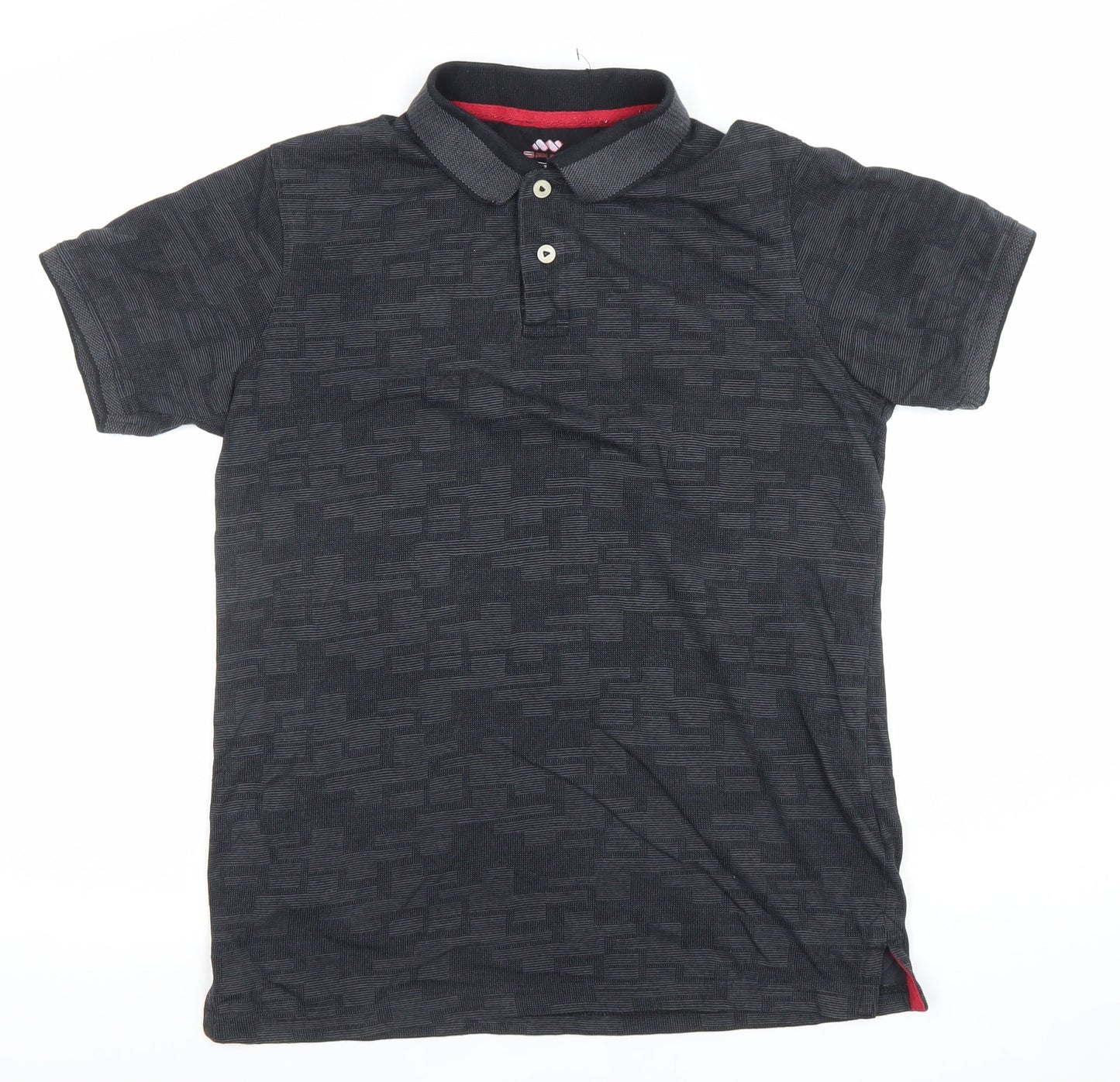 Spunk Men's Black Geometric Cotton Blend Polo Shirt L Athletic Fit