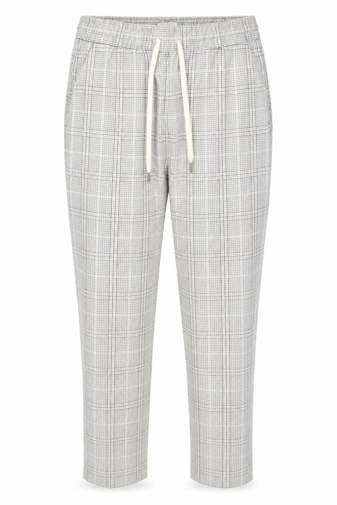 H&M Women Beige Check Drawstring Trousers Size 12 Regular Fit