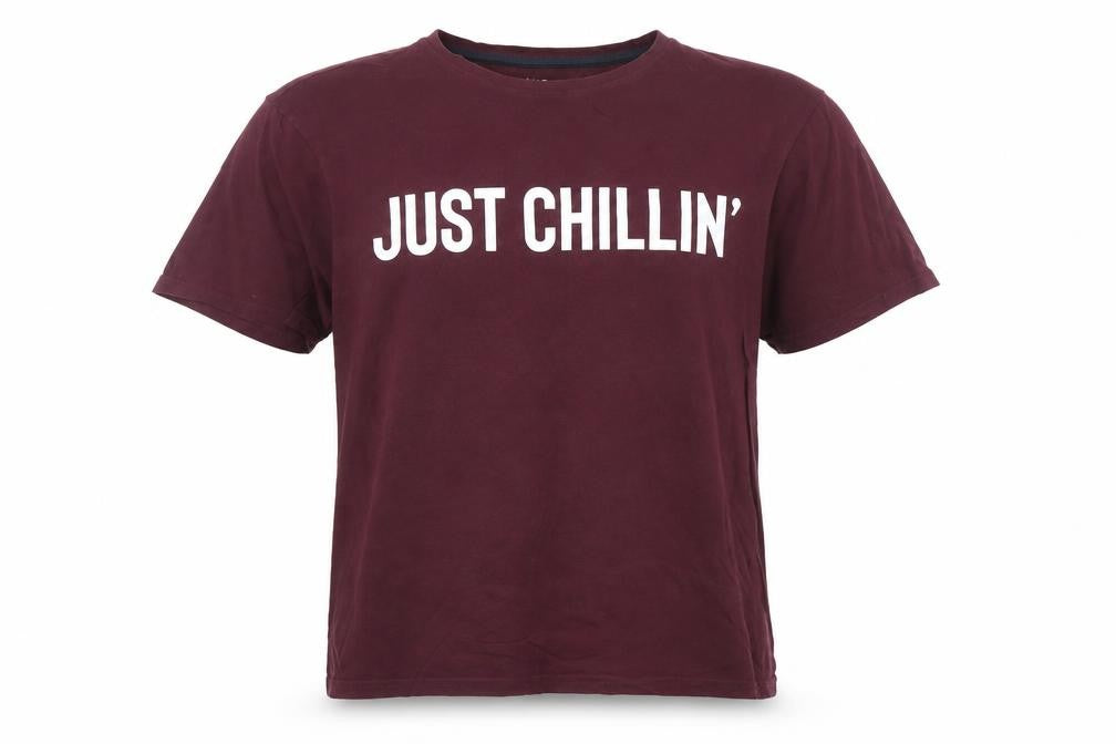 Marks & Spencer Men's Burgundy Graphic 'Just Chillin’' Cotton T-Shirt Size L