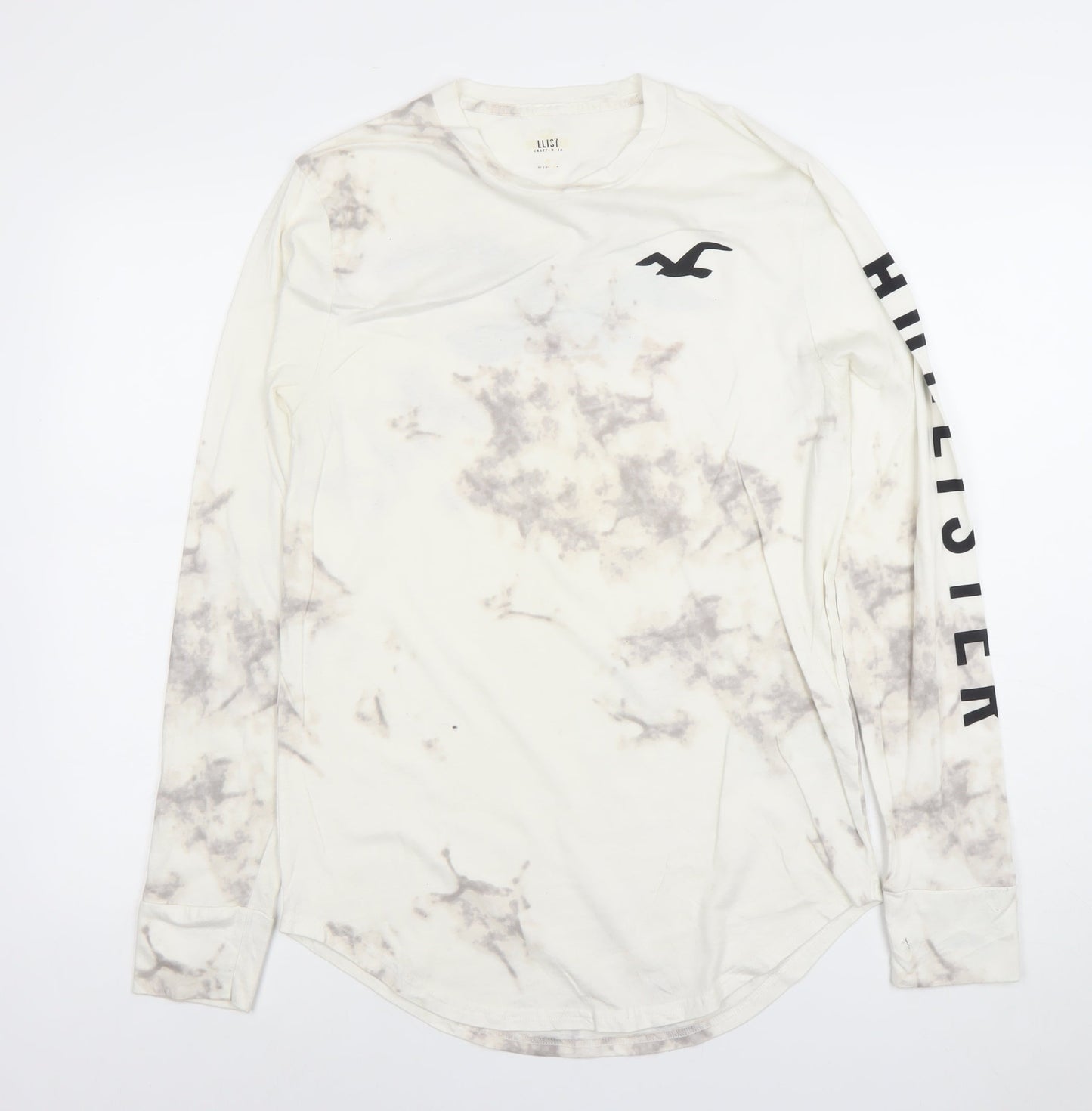 Hollister Men Beige Tie Dye Long Sleeve Crew Neck Cotton T-Shirt M