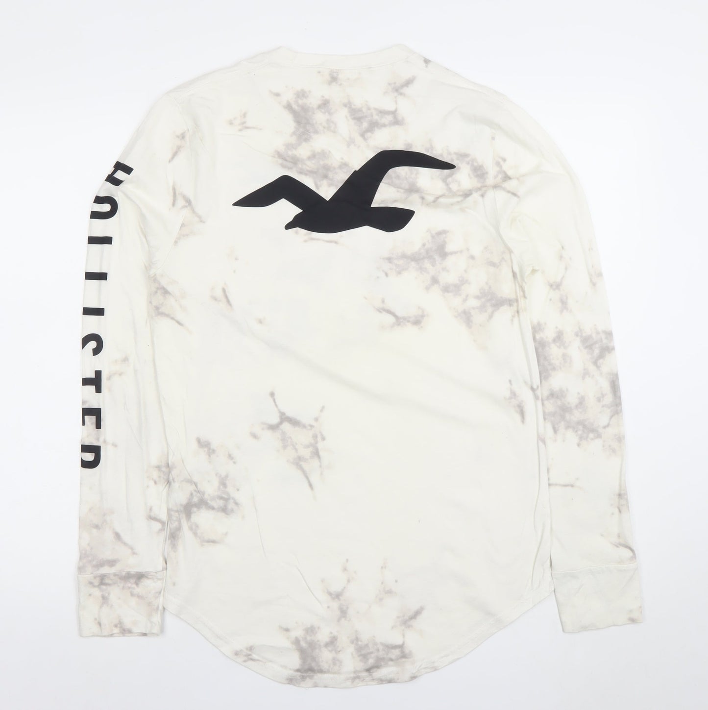 Hollister Men Beige Tie Dye Long Sleeve Crew Neck Cotton T-Shirt M