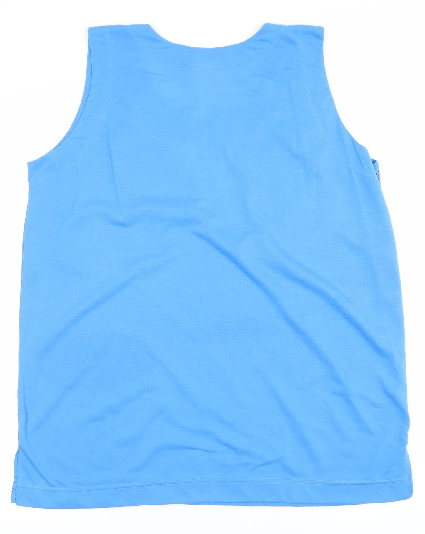 Donna Womens Blue 2XL Sleeveless Embroidered Cotton Blend Tank Top