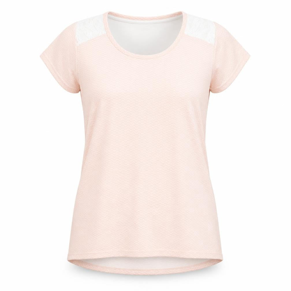 FatFace Women Pink Lace Panel Short Sleeve Cotton T-Shirt Size 10