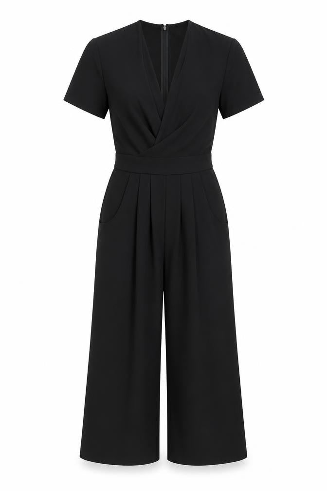 Miss Selfridge Women's Black Short Sleeve Wide-Leg Jumpsuit UK 6