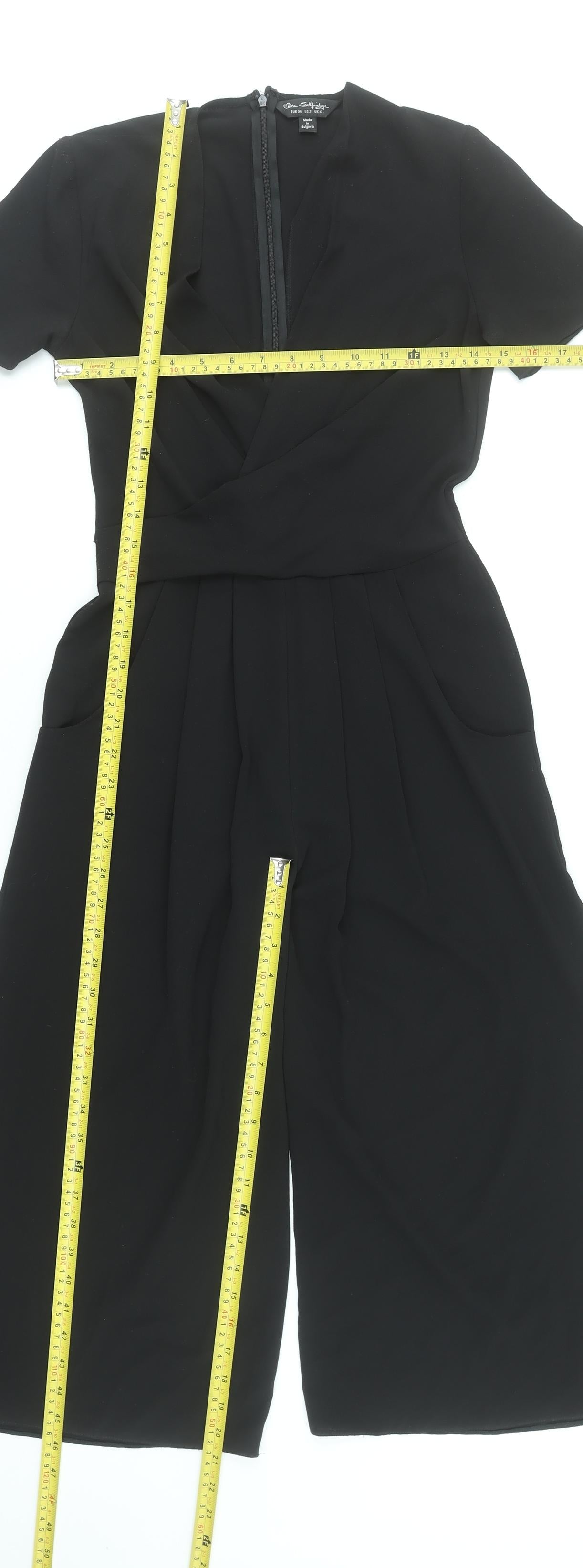 Miss Selfridge Women's Black Short Sleeve Wide-Leg Jumpsuit UK 6