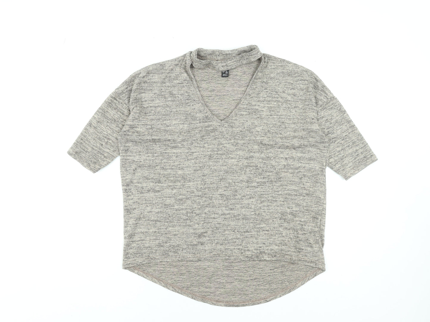 New Look Women's Grey V-Neck Short Sleeve Basic Jersey T-Shirt Size S