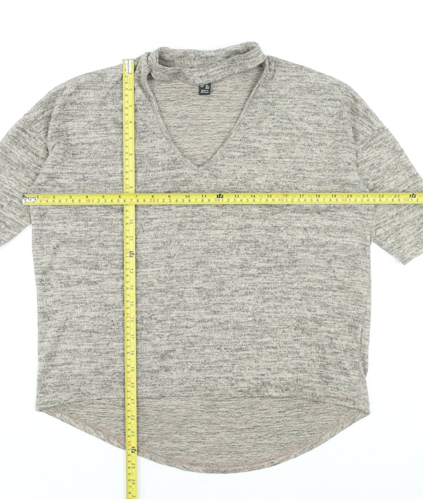 New Look Women's Grey V-Neck Short Sleeve Basic Jersey T-Shirt Size S