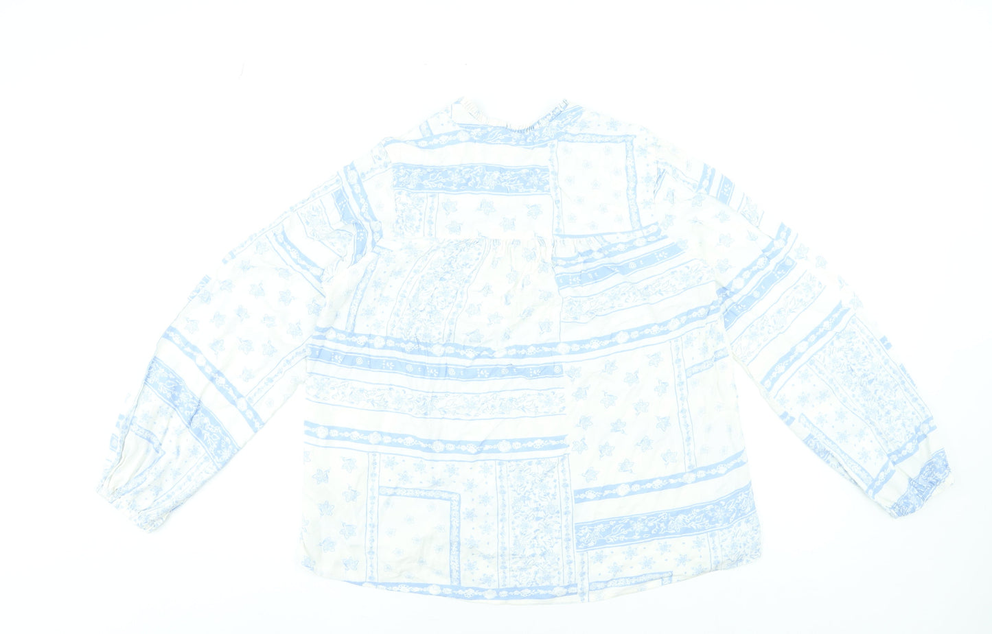 Marks and Spencer Women’s White Blue Viscose Long Sleeve Tunic Blouse Size 10