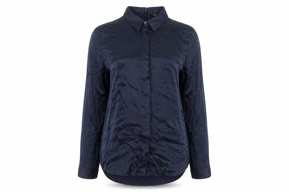 Zara Women Blue Basic Long Sleeve Collared Viscose Blouse S