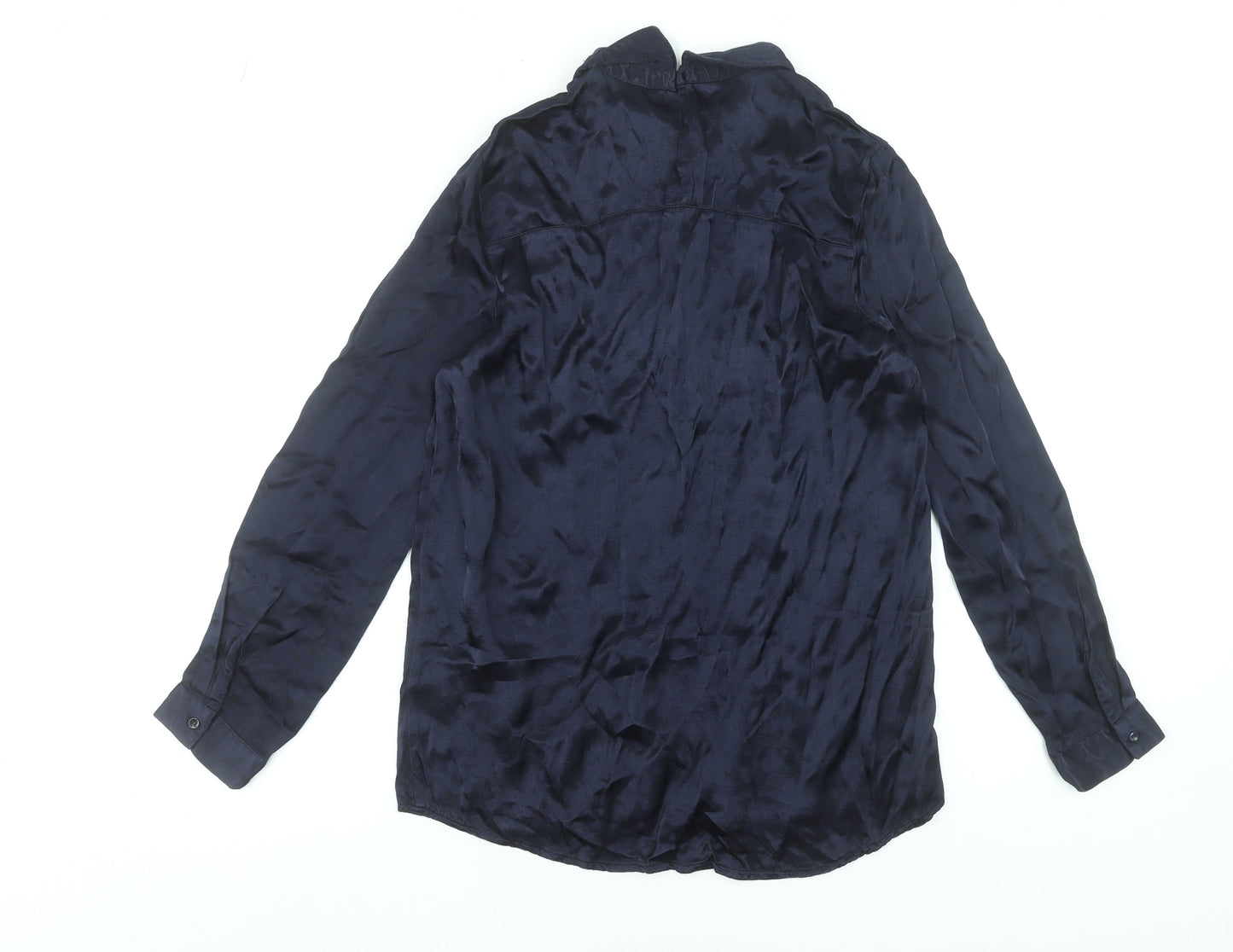 Zara Women Blue Basic Long Sleeve Collared Viscose Blouse S