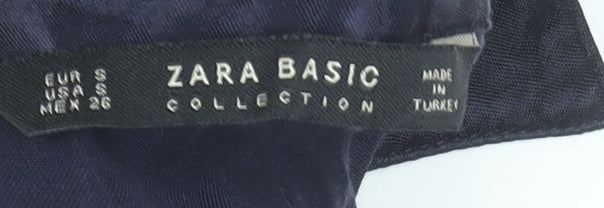 Zara Women Blue Basic Long Sleeve Collared Viscose Blouse S