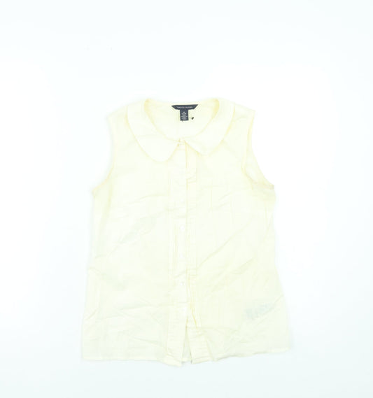 Tommy Hilfiger Women's Beige Sleeveless Button-Up Cotton Shirt XS