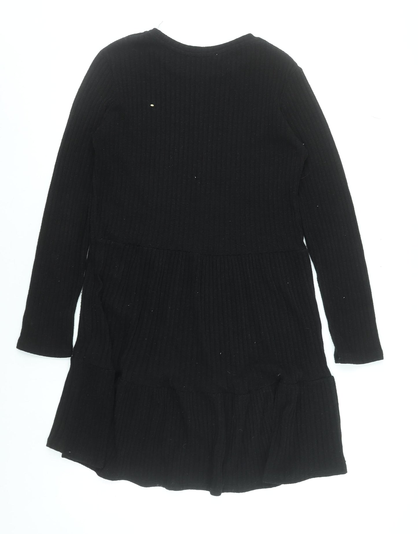Zara Women Black Knit Trapeze Swing Dress Size M Long Sleeve