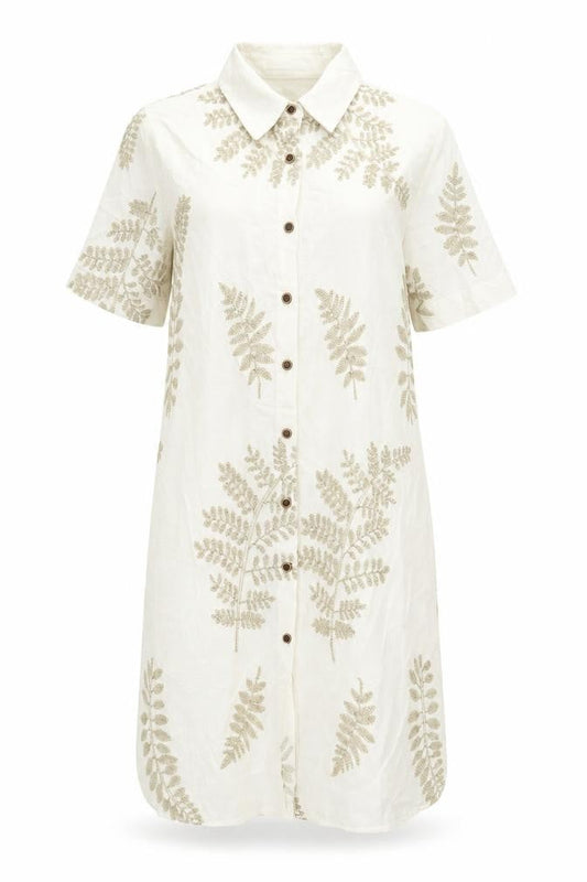 Coconut Online SL Women’s Beige Embroidered Shirt Dress Size 12