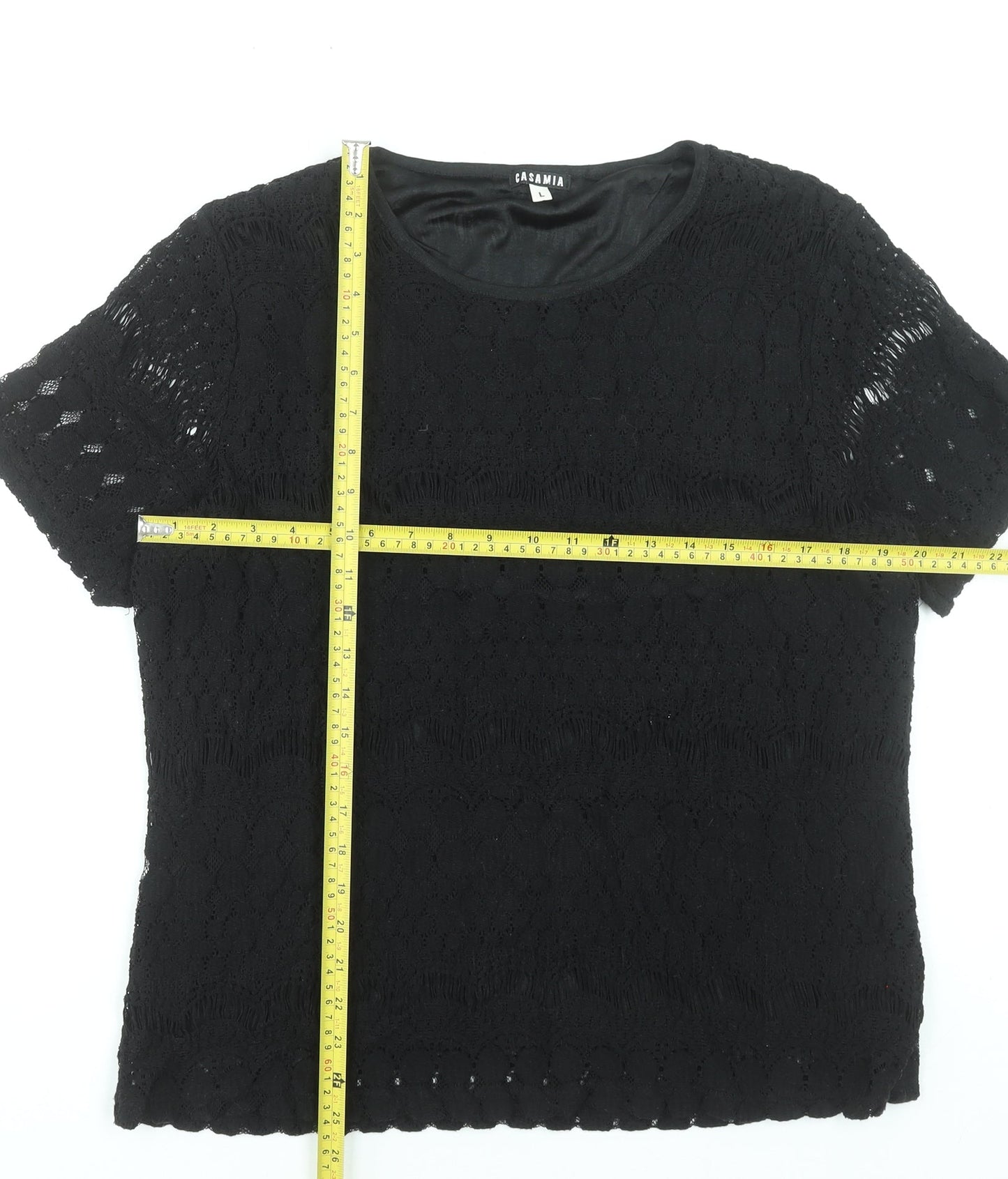 Casamia Women's Black Lace Short Sleeve Blouse Size L