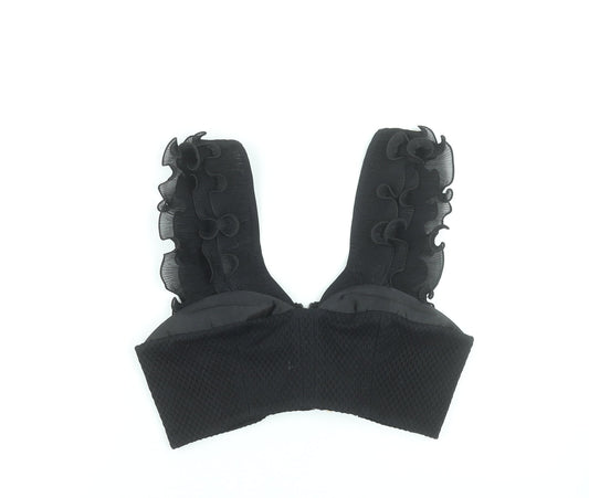 Three Floor Women's Black Cropped Ruffle Tank Top UK 12