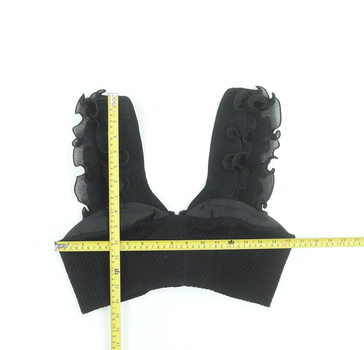 Three Floor Women's Black Cropped Ruffle Tank Top UK 12