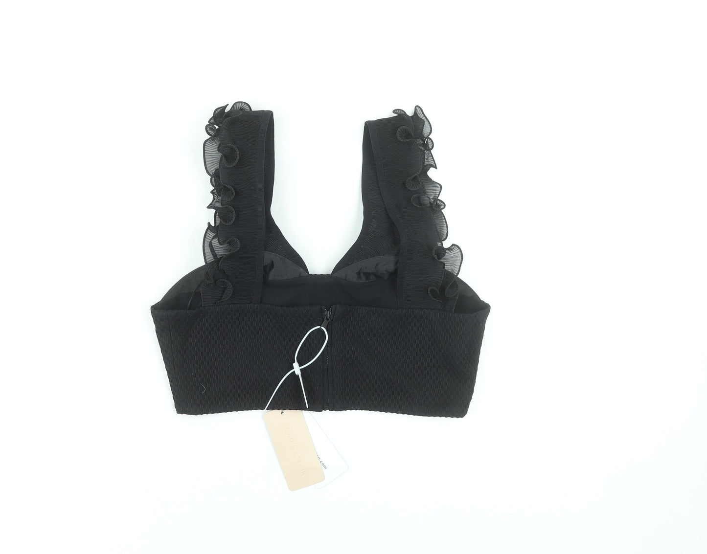 Three Floor Women's Black Cropped Ruffle Tank Top UK 12