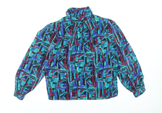 Fortina Women’s Multicoloured Geometric High Neck Bow Blouse Size 8
