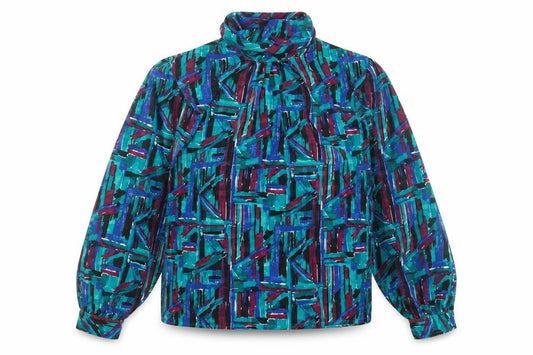 Fortina Women’s Multicoloured Geometric High Neck Bow Blouse Size 8