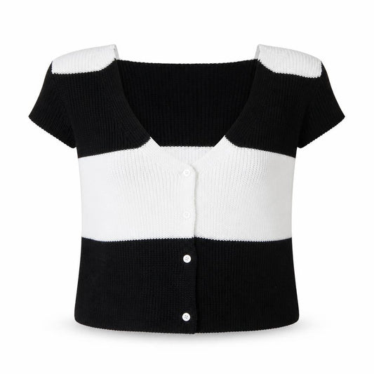 Boohoo Women’s Black & White Striped Knit Sleeveless Cardigan UK 16