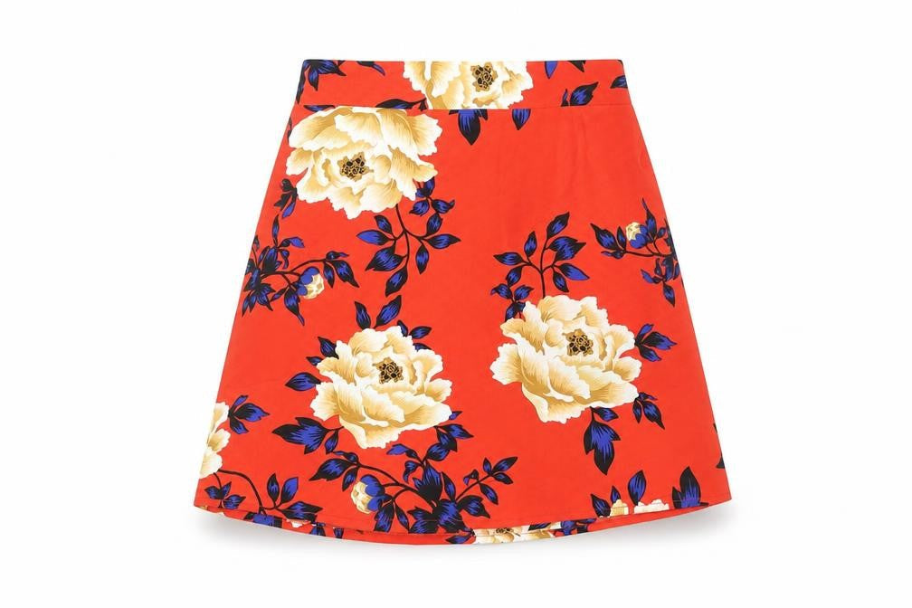 Boohoo Women’s Red Floral A-Line Short Skirt Size 8 Polyester