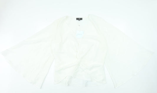 Missguided Womens White Wrap Blouse Kimono Sleeve Size 20