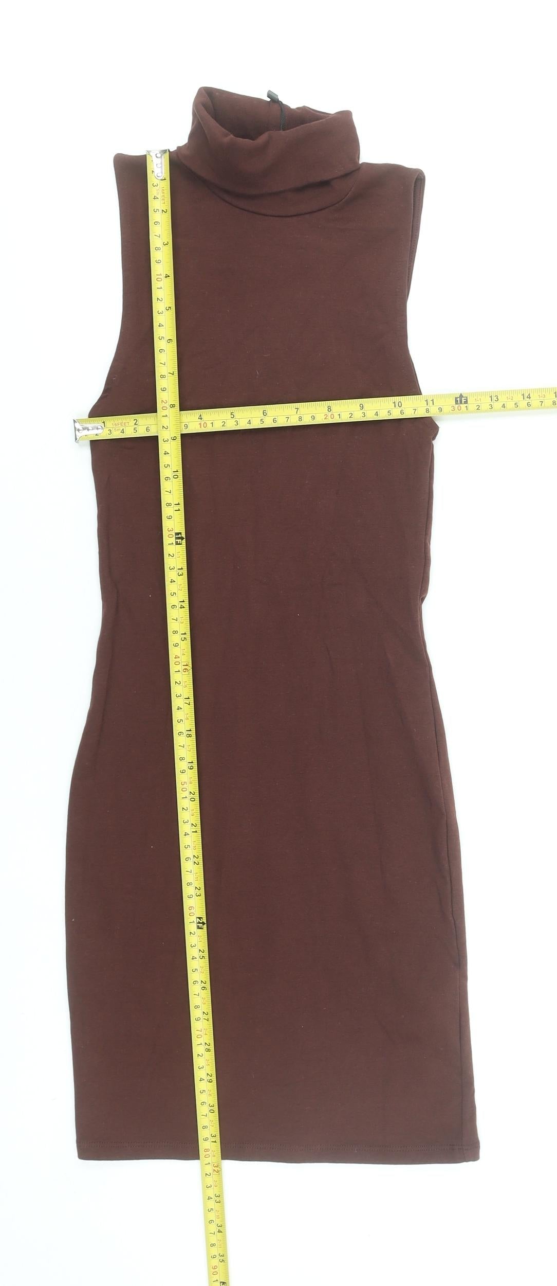 Zara Women Brown Sleeveless Roll Neck Bodycon Knee Length Dress S