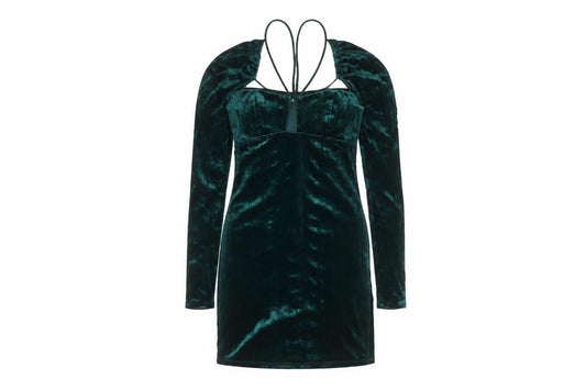Zara Women Green Velvet Bodycon Short Dress Size S Long Sleeve Partywear