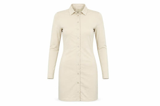 Femme Luxe Women’s Beige Button Front Collared Shirt Dress Size 6